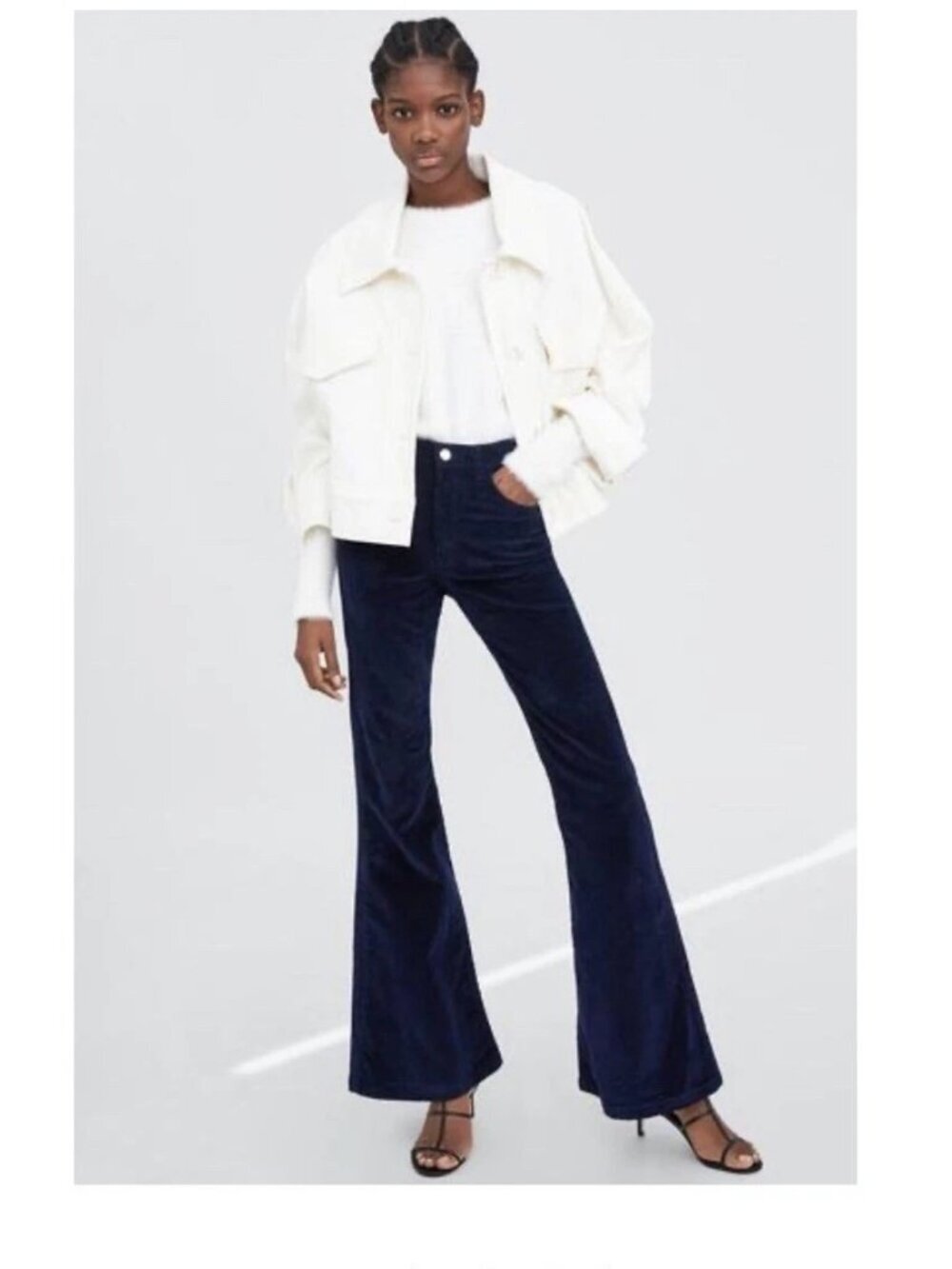 Zara Flared Bell Bottom Corduroy Crinkle Pants Womens M Tall 30x34 Pockets NEW